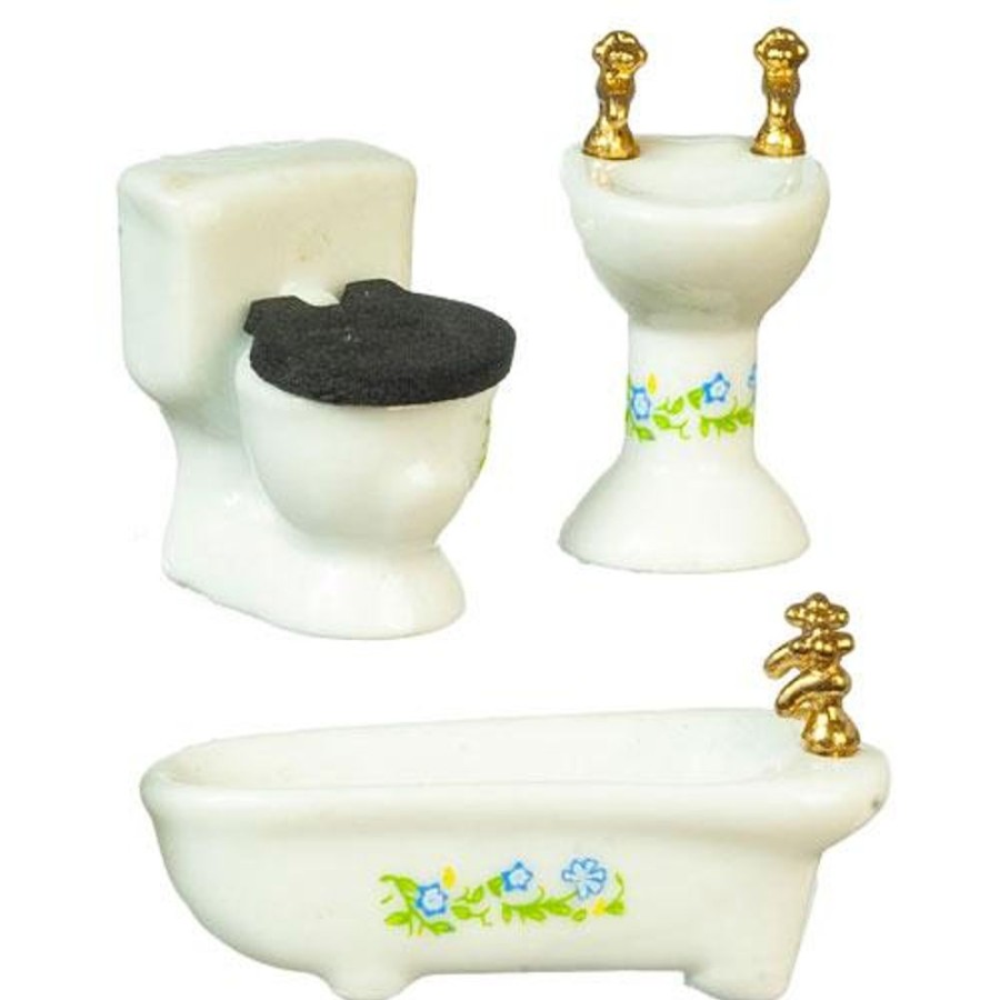 Dollhouse Miniatures Aztec | 1/24 Scale Floral Dollhouse Bathroom Set