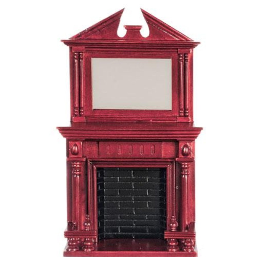 Dollhouse Miniatures Aztec | Mahogany Dollhouse Miniature Fireplace With Mirror