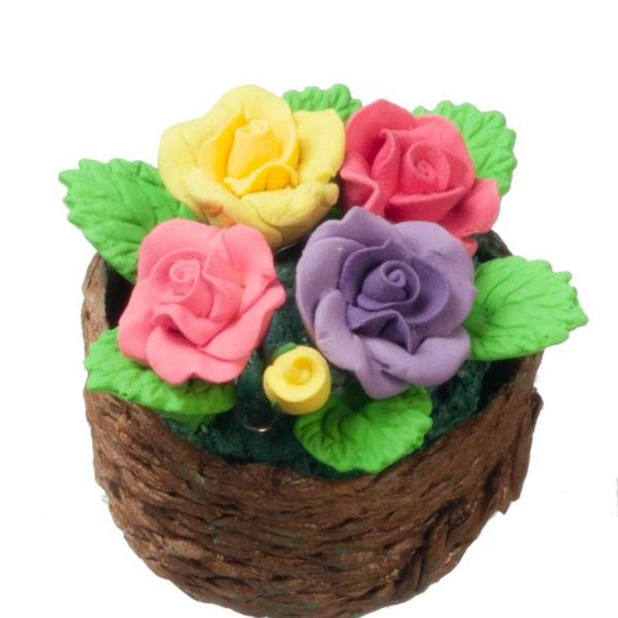 Dollhouse Miniatures Aztec | Dollhouse Miniature Pastel Roses In A Basket