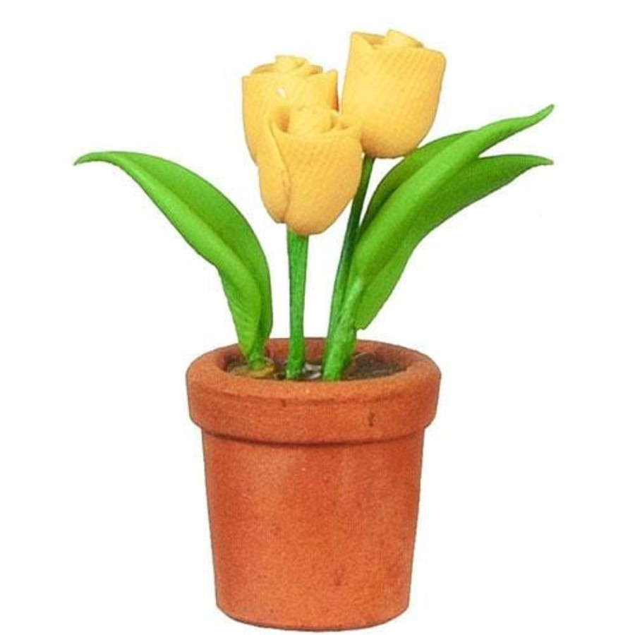 Dollhouse Miniatures Aztec | Yellow Dollhouse Miniature Tulips In A Pot