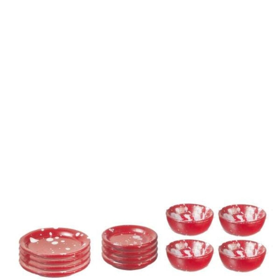 Dollhouse Miniatures Aztec | Dollhouse Miniature Red Spatter Dishes