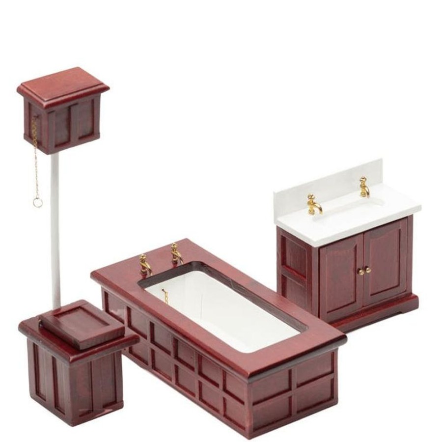 Dollhouse Miniatures Aztec | 3-Piece Mahogany Dollhouse Miniature Bathroom Set