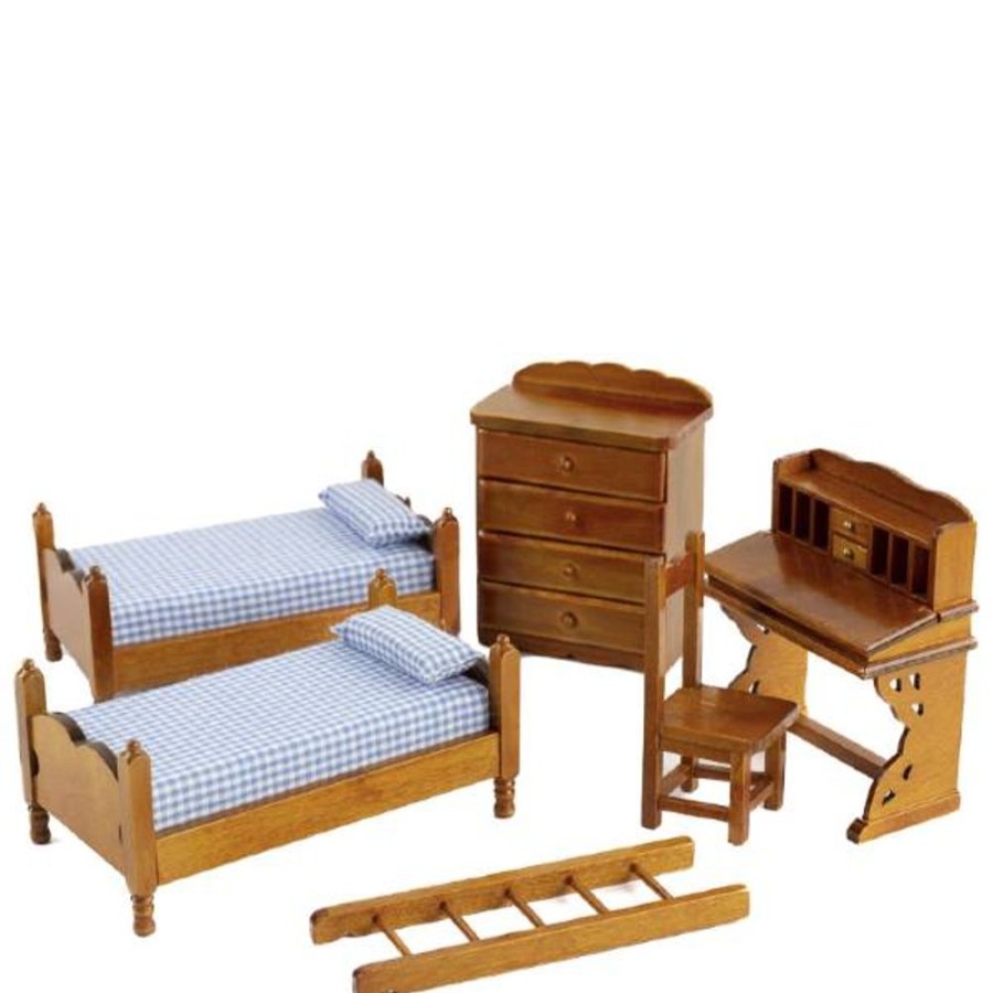 Dollhouse Miniatures Aztec | 3-Piece Walnut Dollhouse Miniature Bunkbed Set