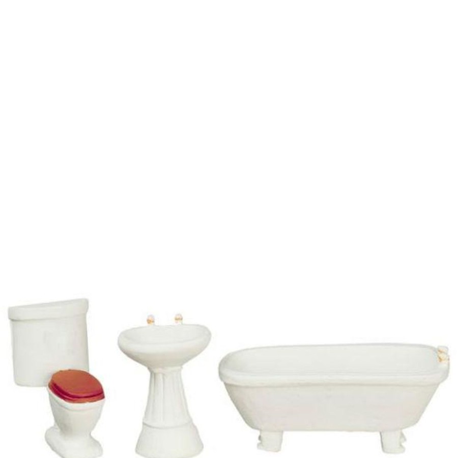 Dollhouse Miniatures Aztec | 1/24 Scale Plain White Dollhouse Miniature Bathroom Set