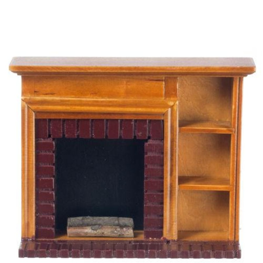 Dollhouse Miniatures Aztec | Wood & Red Brick Dollhouse Miniature Fireplace