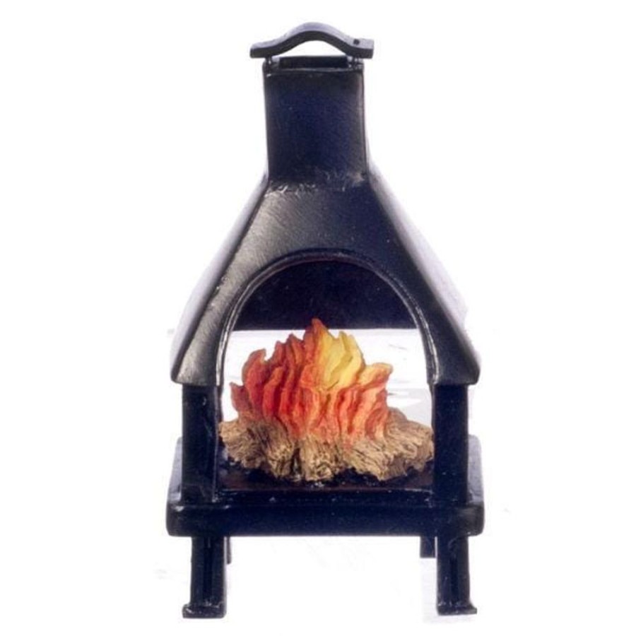 Dollhouse Miniatures Aztec | Black Dollhouse Miniature Outdoor Fireplace