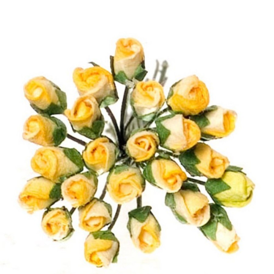 Dollhouse Miniatures Aztec | Dollhouse Miniature Half Bloom Light Yellow Rose Stems