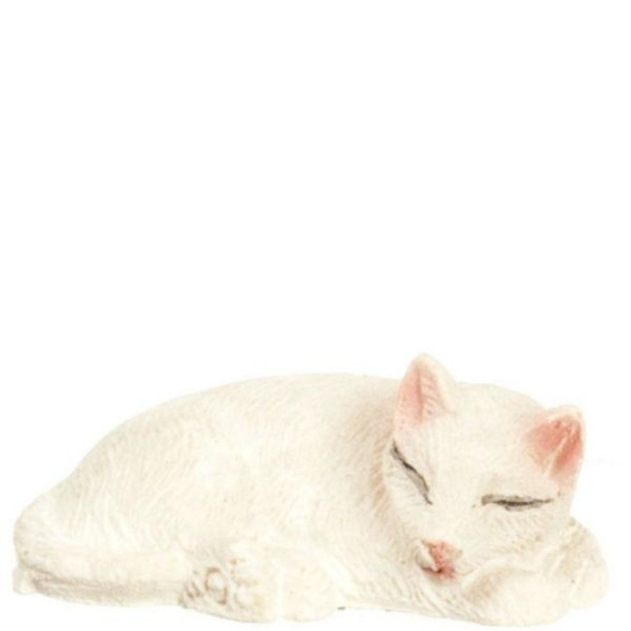 Dollhouse Miniatures Aztec | White Sleeping Dollhouse Miniature Cat