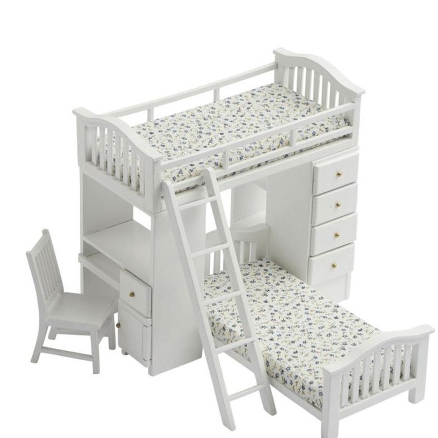 Dollhouse Miniatures Aztec | White Dollhouse Miniature Bunk Bed With Chair