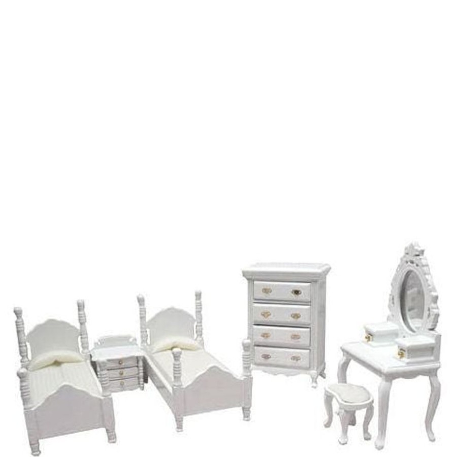 Dollhouse Miniatures Aztec | 6-Piece White Dollhouse Miniature Bedroom Set