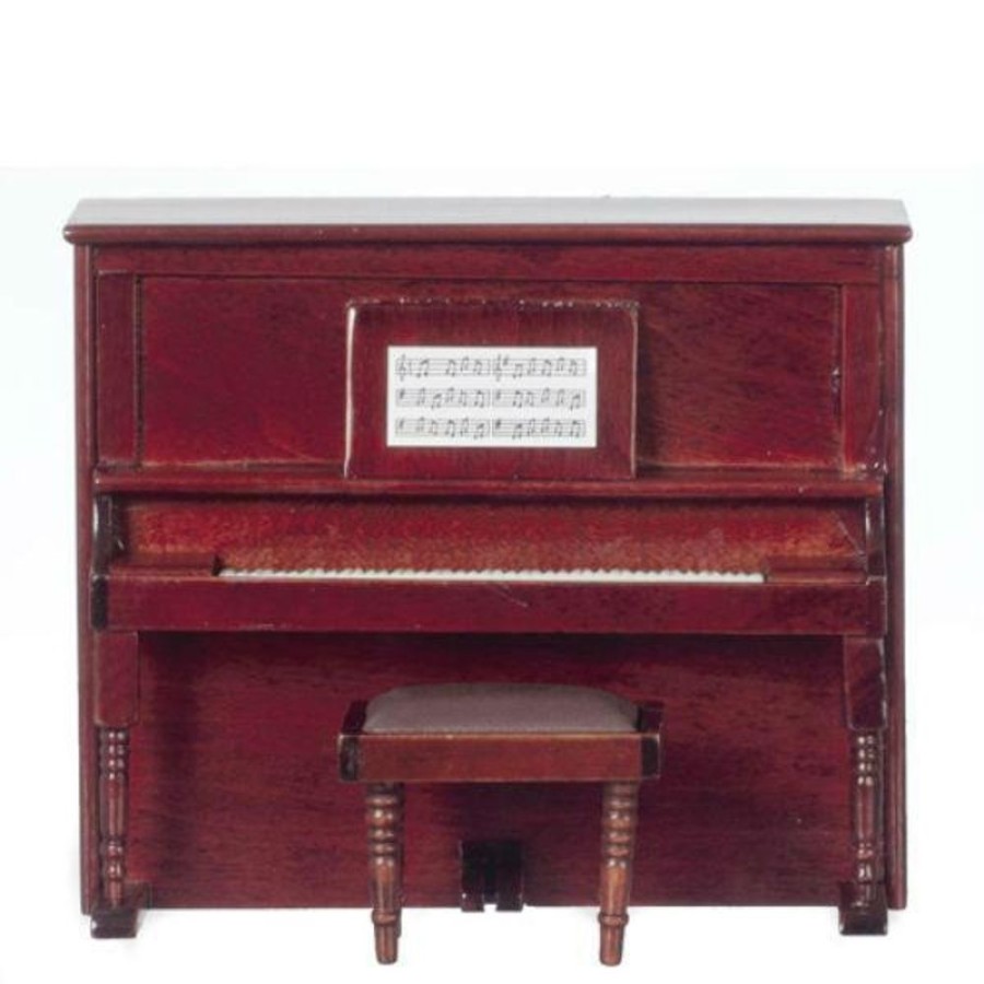 Dollhouse Miniatures Aztec | Mahogany Dollhouse Miniature Upright Piano With Bench