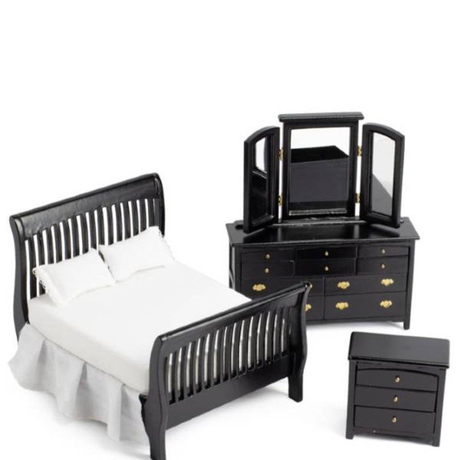 Dollhouse Miniatures Aztec | 3-Piece Black Slat Dollhouse Miniature Bedroom Set