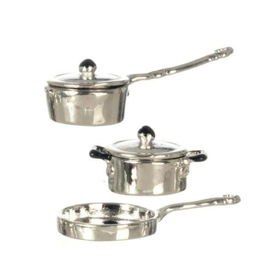 Dollhouse Miniatures Aztec | 5-Piece Silver Dollhouse Miniature Pot & Pan Set