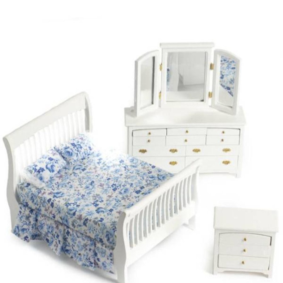 Dollhouse Miniatures Aztec | 3-Piece White Slat Dollhouse Miniature Bedroom Set