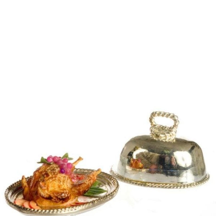 Dollhouse Miniatures Aztec | Dollhouse Miniature Chicken On A Silver Platter