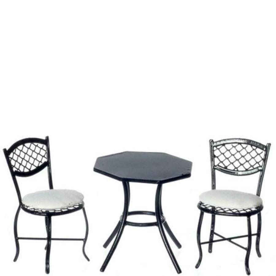 Dollhouse Miniatures Aztec | 3-Piece Black & White Dollhouse Miniature Patio Set