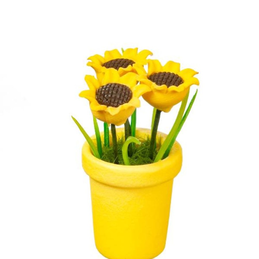 Dollhouse Miniatures Aztec | Dollhouse Miniature Sunflowers In A Yellow Pot