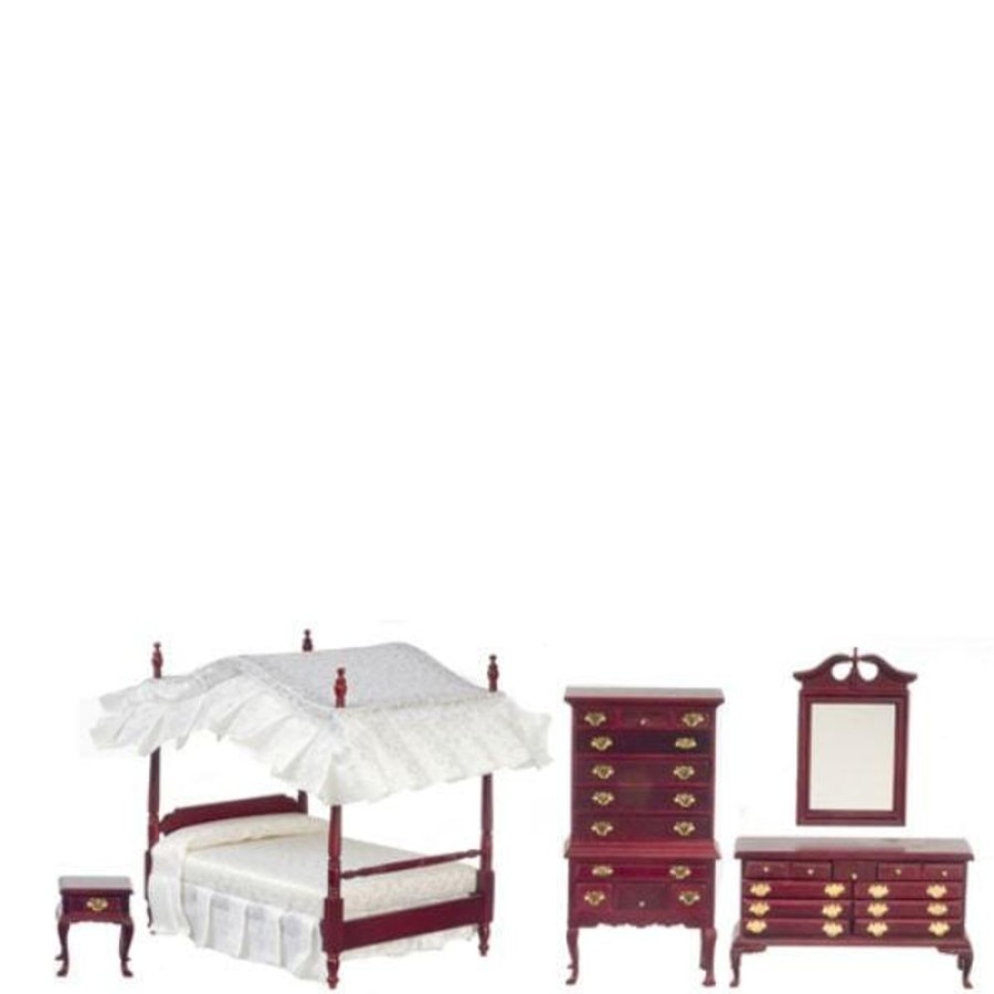 Dollhouse Miniatures Aztec | 5-Piece Dollhouse Miniature Federal Style Bedroom Set