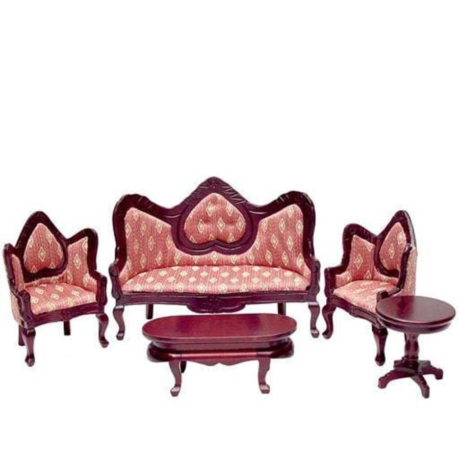 Dollhouse Miniatures Aztec | 5-Piece Rose Mahogany Dollhouse Miniature Living Room Set