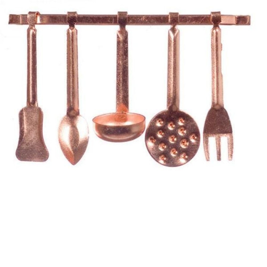 Dollhouse Miniatures Aztec | Hanging Copper Dollhouse Miniature Kitchen Utensil Set