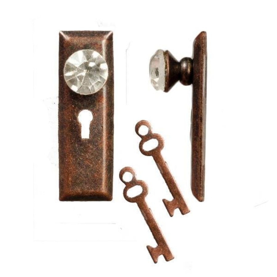 Dollhouse Building Supplies Aztec | Bronze & Crystal Dollhouse Miniature Door Knobs With Keys