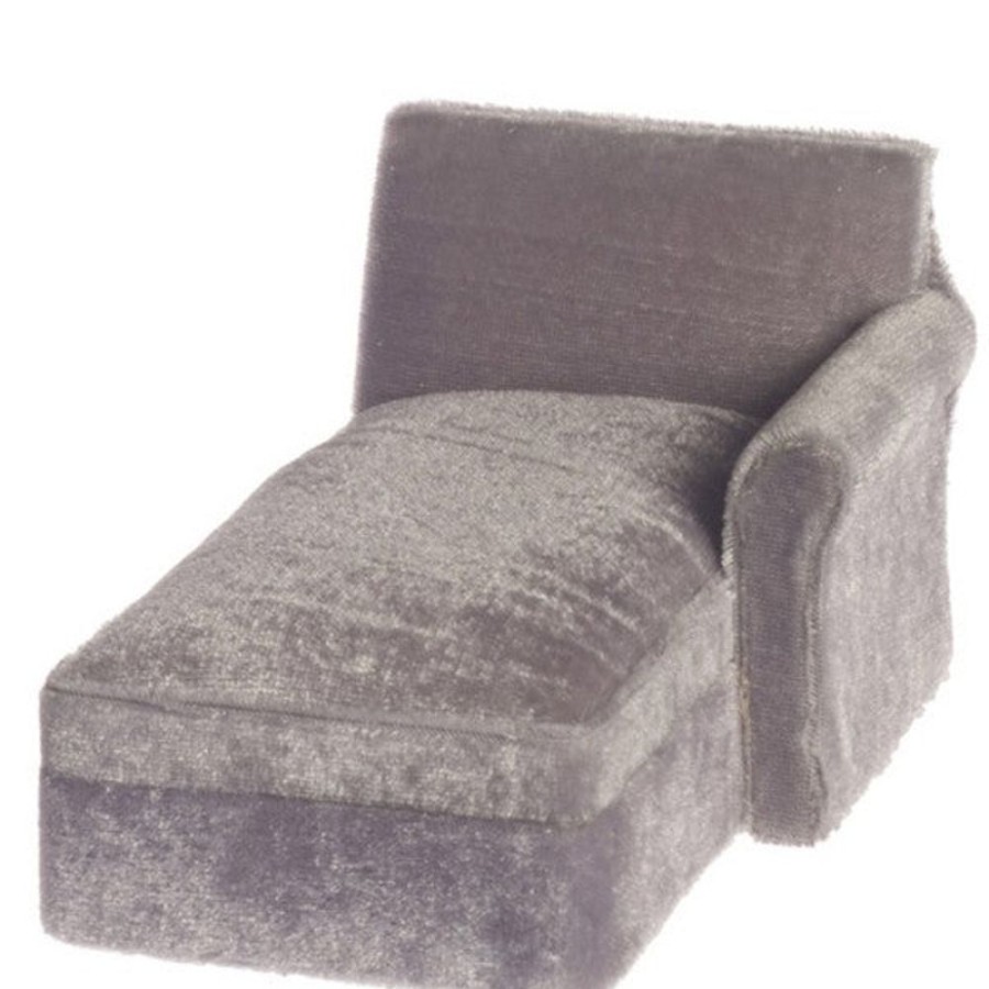 Dollhouse Miniatures Aztec | Gray Dollhouse Miniature Sectional Sofa Chaise With Arm On The Left