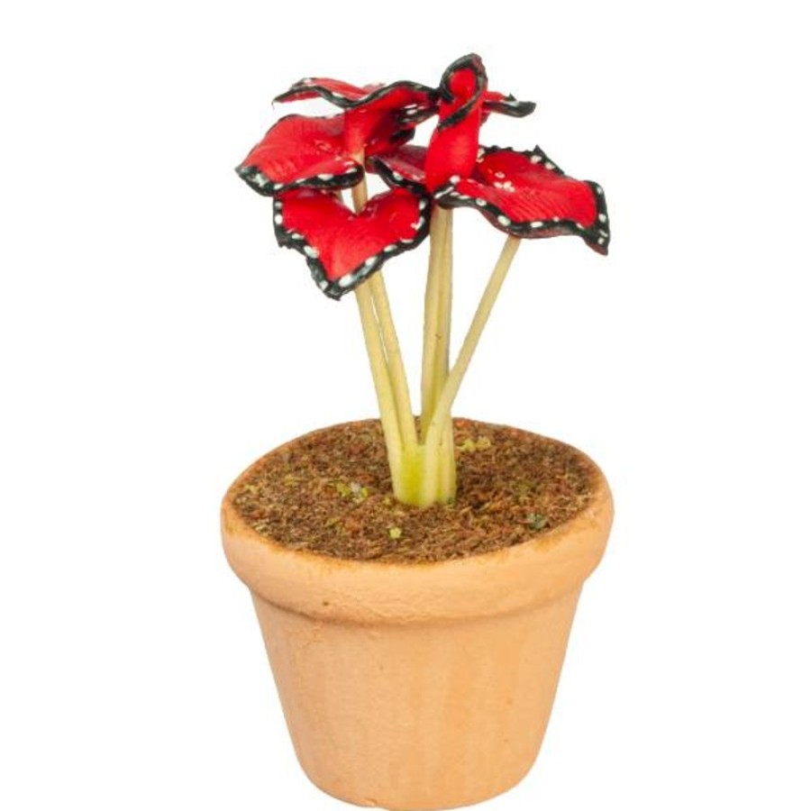 Dollhouse Miniatures Aztec | Red Potted Dollhouse Miniature Plant