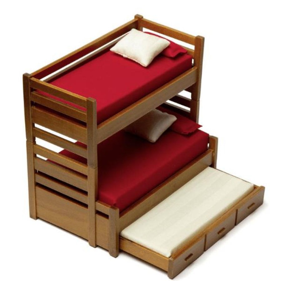 Dollhouse Miniatures Aztec | Walnut Dollhouse Miniature Bunk Bed With Trundle