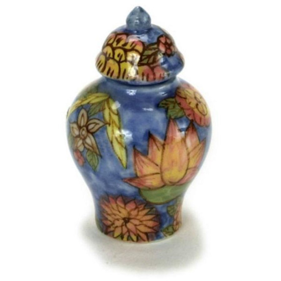 Dollhouse Miniatures Aztec | Blue Floral Dollhouse Miniature Ginger Jar