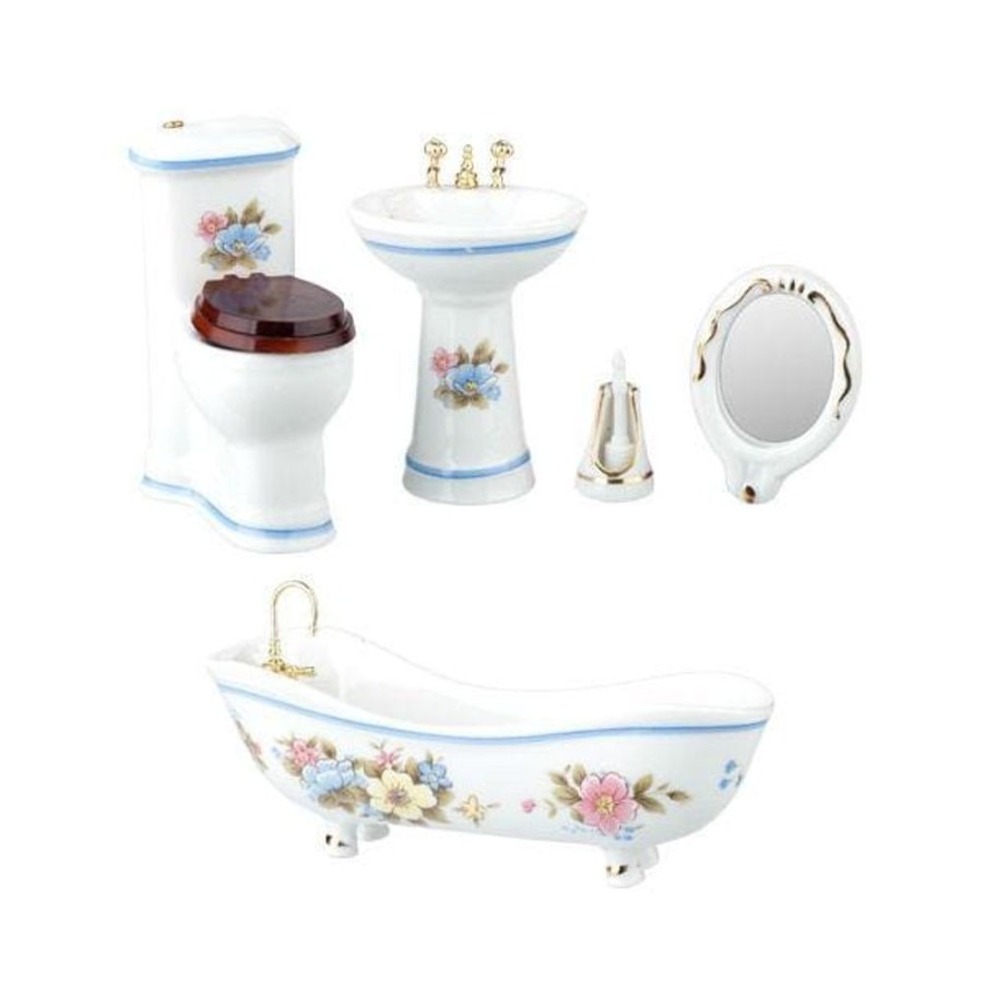 Dollhouse Miniatures Aztec | 5-Piece Dollhouse Miniature Floral Bathroom Set