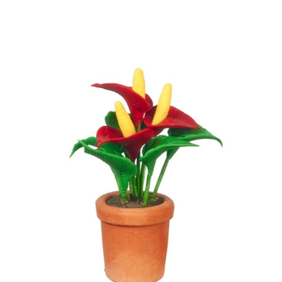 Dollhouse Miniatures Aztec | Dollhouse Miniature Anthurium In A Clay Pot