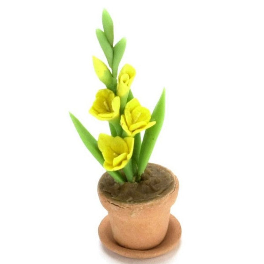 Dollhouse Miniatures Aztec | Yellow Dollhouse Miniature Potted Gladiolus