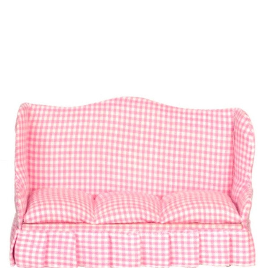 Dollhouse Miniatures Aztec | Pink Checkered Dollhouse Miniature Sofa